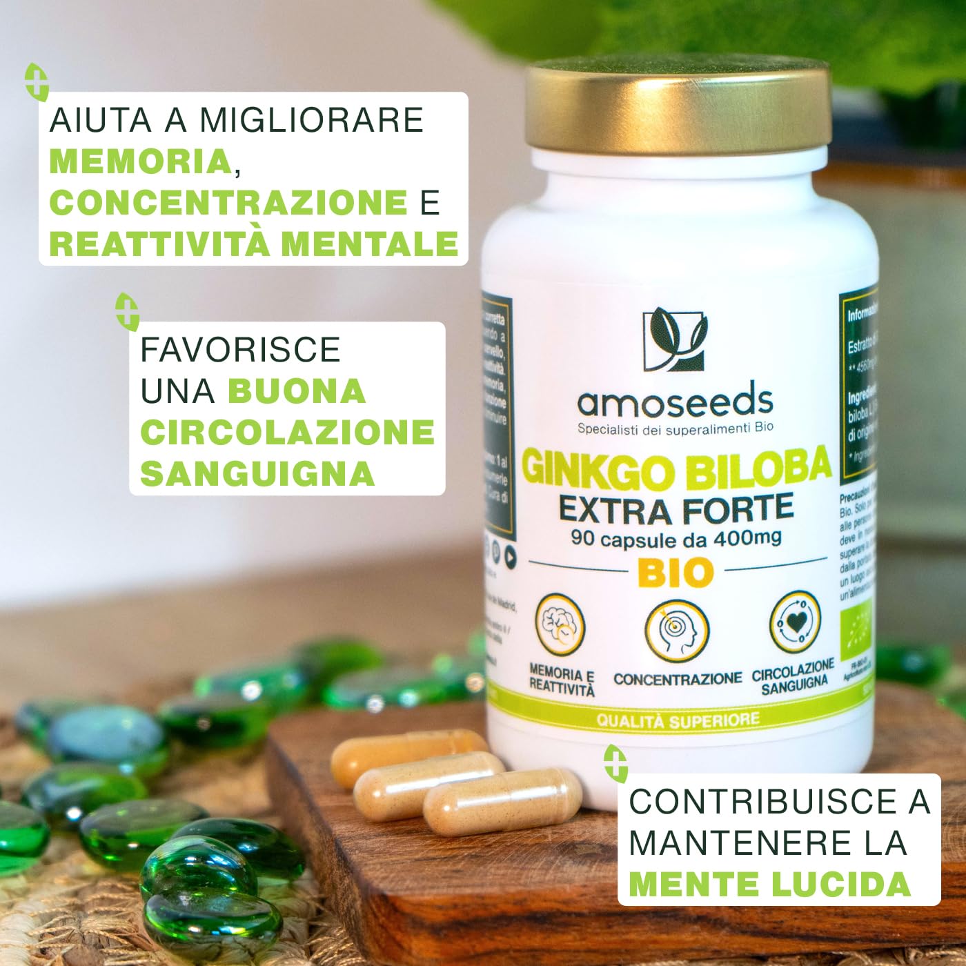 Ginkgo Biloba BIO | Extra Forte, 4560mg al giorno | Contiene Flavonoidi e Terpeni | 90 capsule vegane | Memoria, Concentrazione, Circolazione Sanguigna | Qualità Superiore