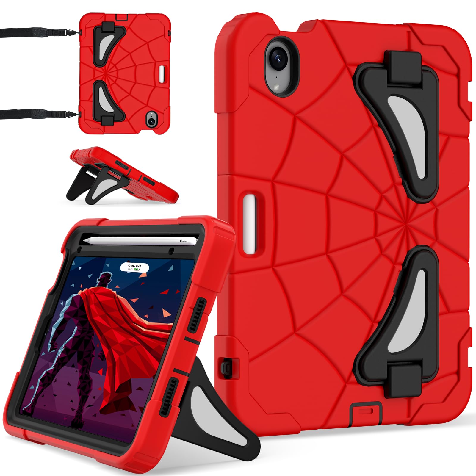 Nitupai Case for iPad mini 7 (A17 Pro) 2024, iPad mini 6 Case 2021 8.3-Inch Red Black iPad Mini 7 / Mini 6 Case 8.3 Inch
