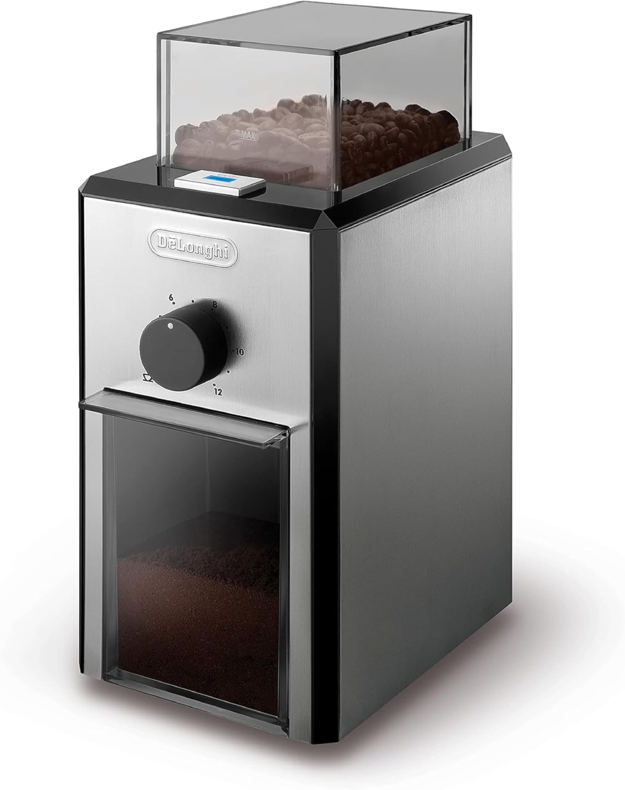 DeLonghi Stainless Steel Burr Coffee Grinder with Grind Selector and Quantity Control