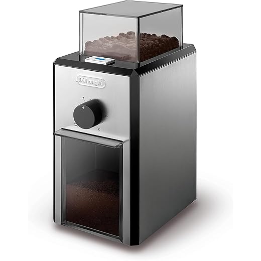 DeLonghi Stainless Steel Burr Coffee Grinder with Grind Selector and Quantity Control