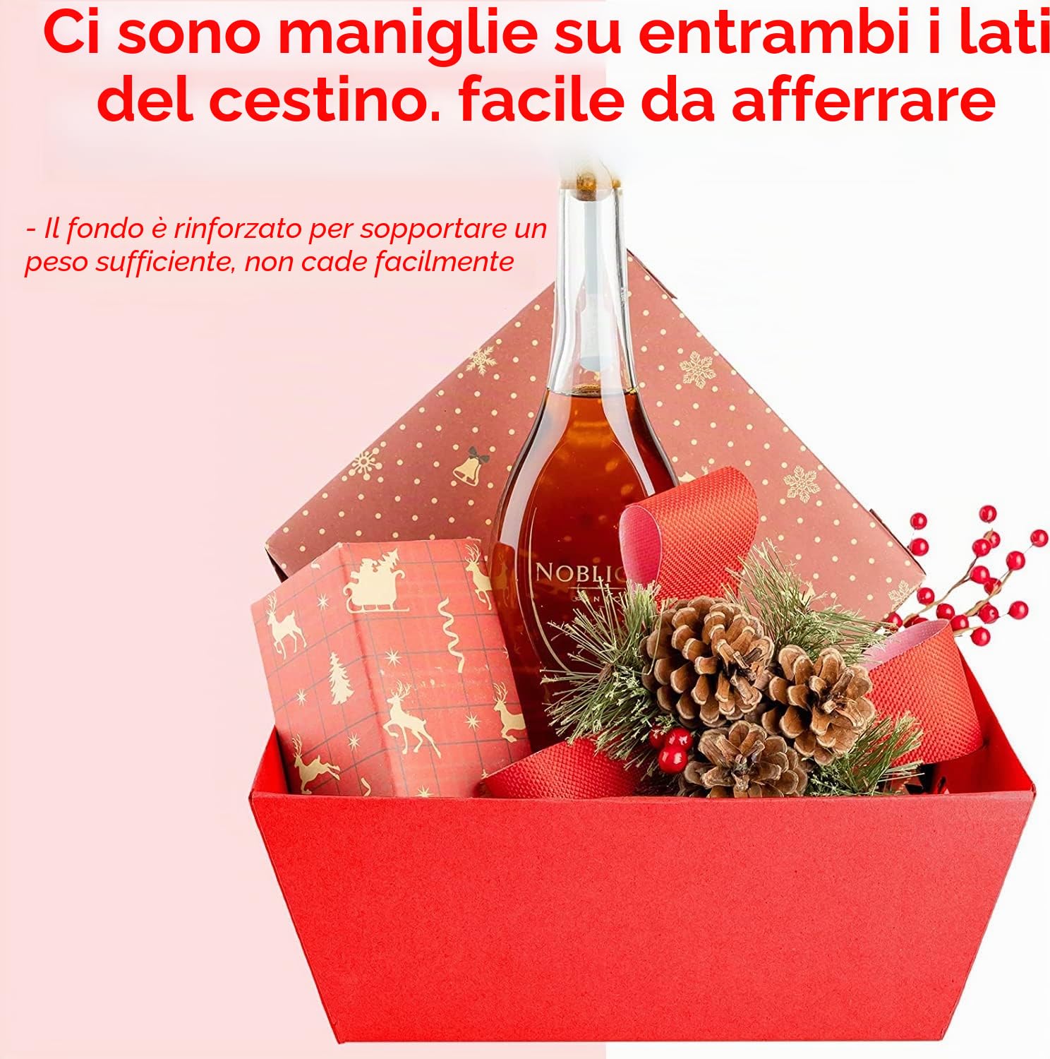 LATERN 6 Pezzi Grandi Cesti Regalo Vuoti, 25CM x 20CM x 11CM Cestini Regali Rossi Cesto di Vino Cestino per L'Organizzazione di Snack Con Maniglie per Matrimonio Compleanno Natale San Valentino Festa