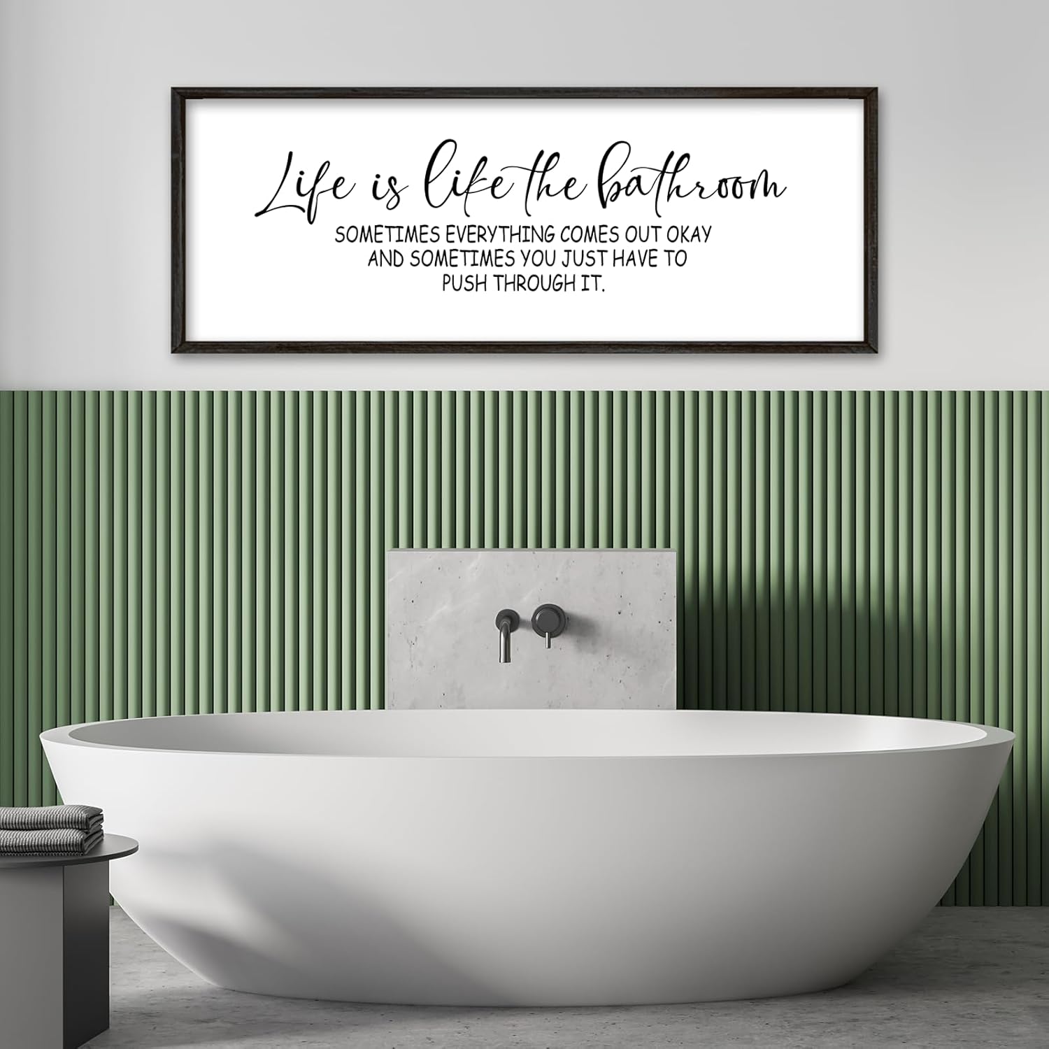 Life Is Like The Bathroom Sign Funny Motivational Quote Wall Decor 32"×12" Large Wood Framed for Bathroom Restroom Wall Hanging Art (Black)
