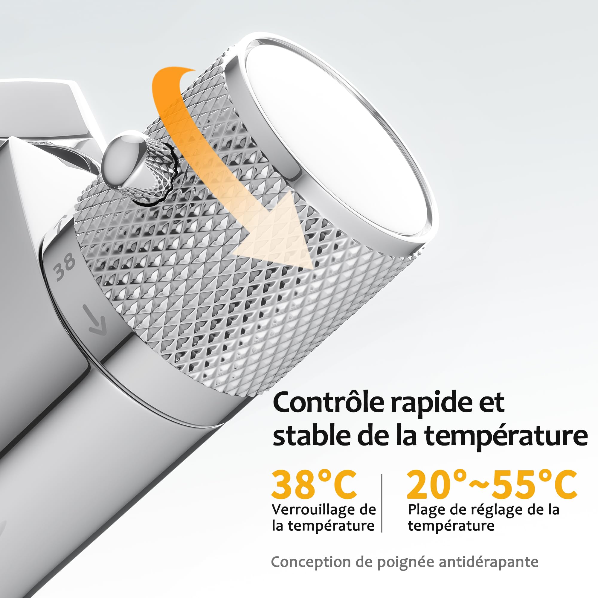 Mitigeur Baignoire Thermostatique,Robinet de baignoire avec arrêt de sécurité à 38°C,Mitigeur Thermostatique Bain,2 sorties,Chromé