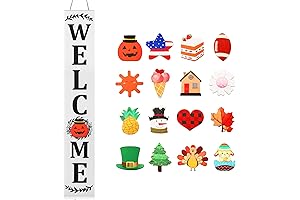 Jetec Welcome Sign for Front Porch Standing, Interchangeable Wooden Welcome Porch Sign