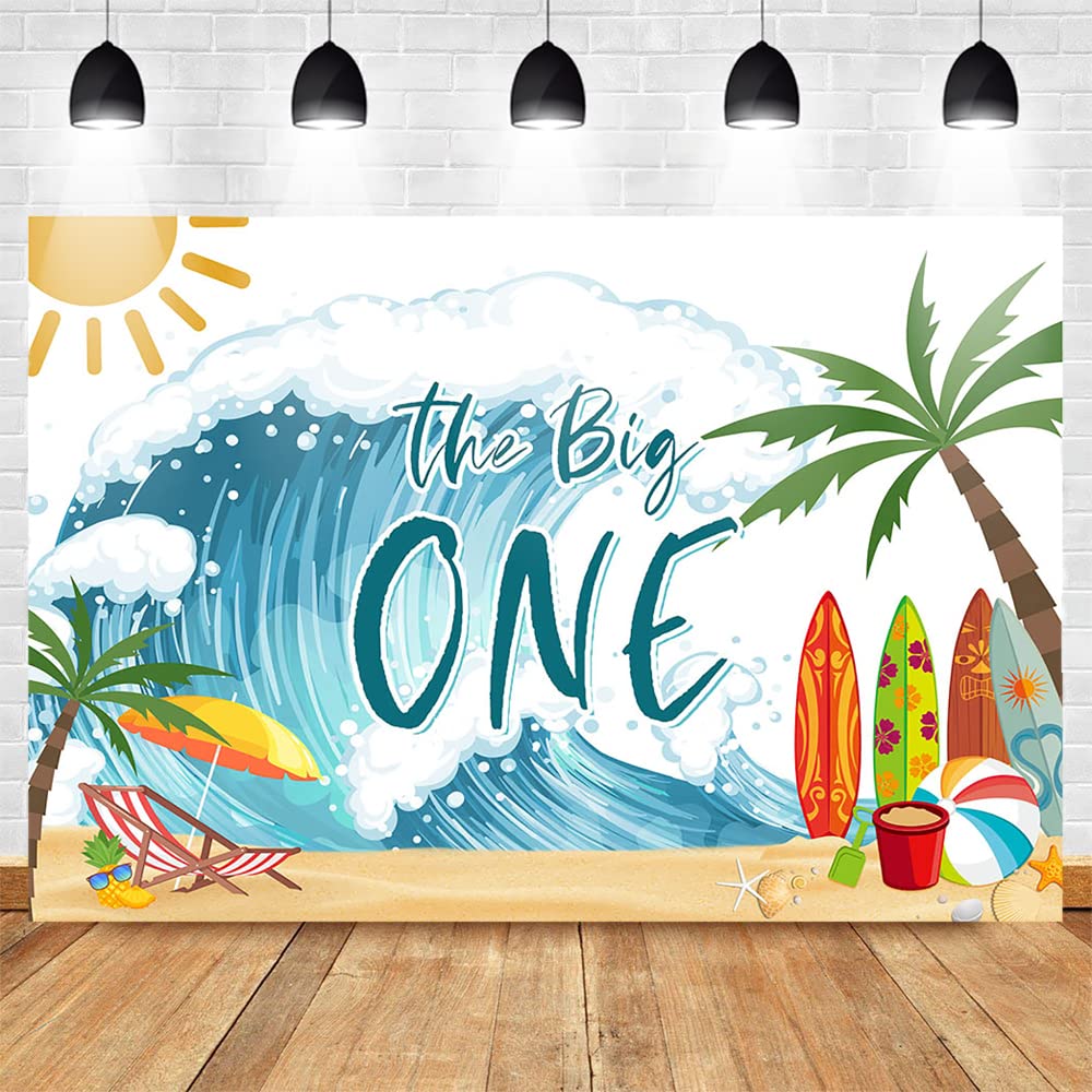 Mocsicka The Big One Backdrop Surfing Boy 1st Birthday Background Sea Waves Surfboard Beach First Birthday Party Decorations Banner Photo Studio Props (7x5ft)
