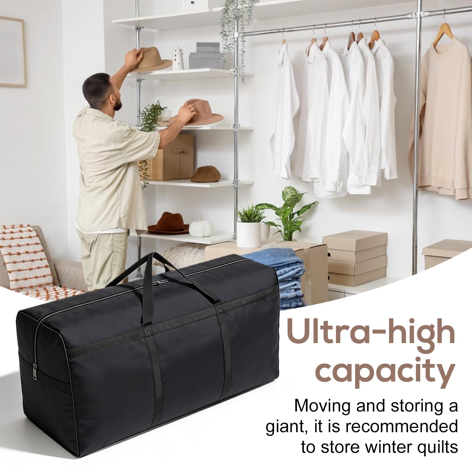 4 sacchetti da 210 l, grandi tasche per trasloco con cerniera e manici, borsa per il trasporto in tessuto Oxford per vestiti, copriletti, biancheria da letto, ideale per trasloco, campeggio e