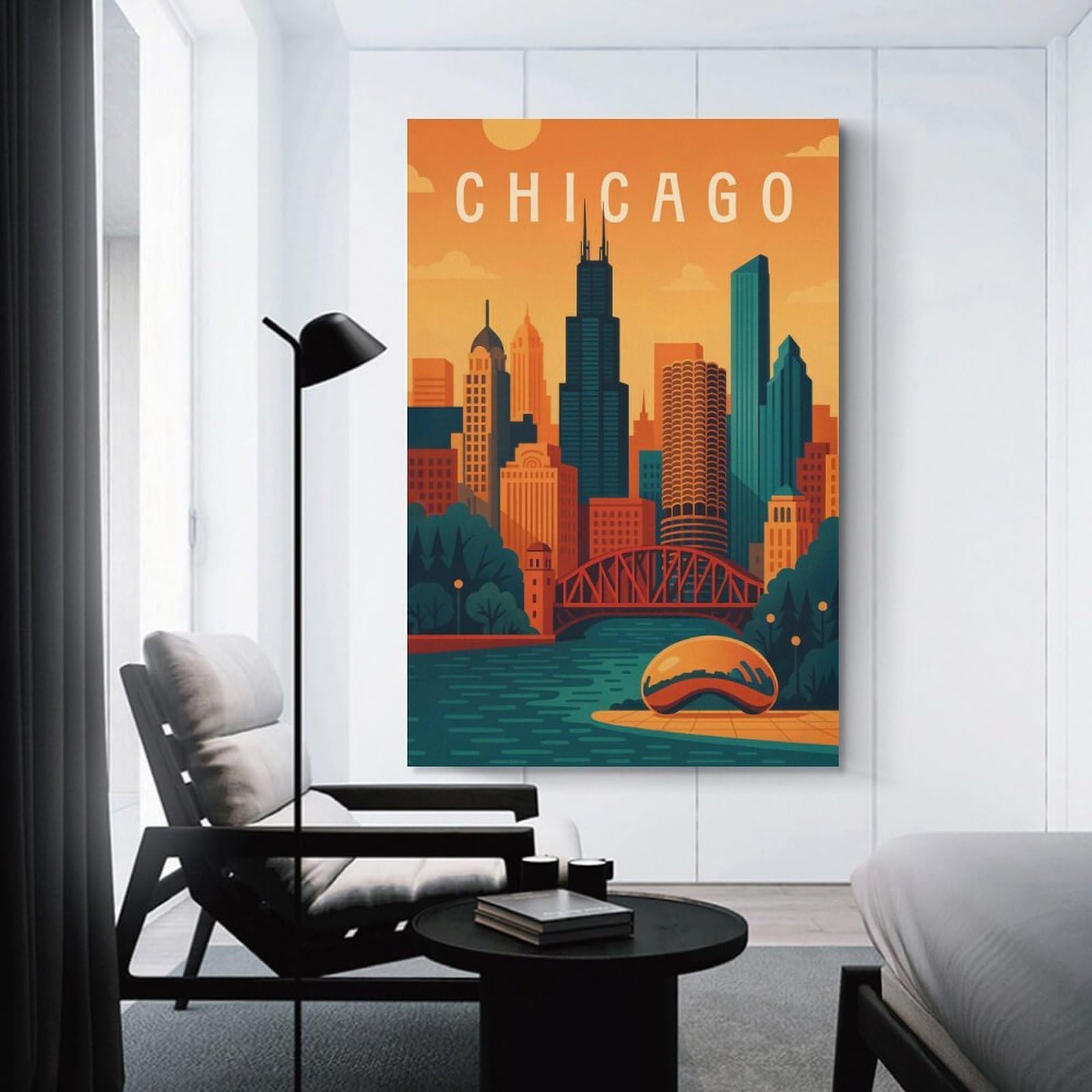 Junmoney Canvas Wall Decor Chicago Travel, 12x18inch(30x45cm), for Bedroom, Guest Room Or Reading Nook, Decorative Wall Art for Cosy Rooms
