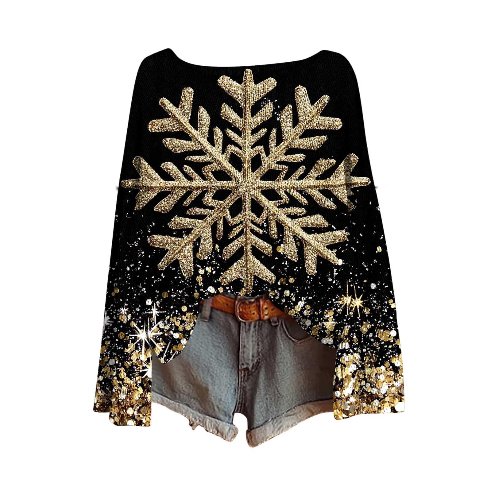 Womens Christmas Printed Long Sleeve Pullover Knit Sweater Festive Soft Warm Holiday Top Crew Neck Sweater Tops