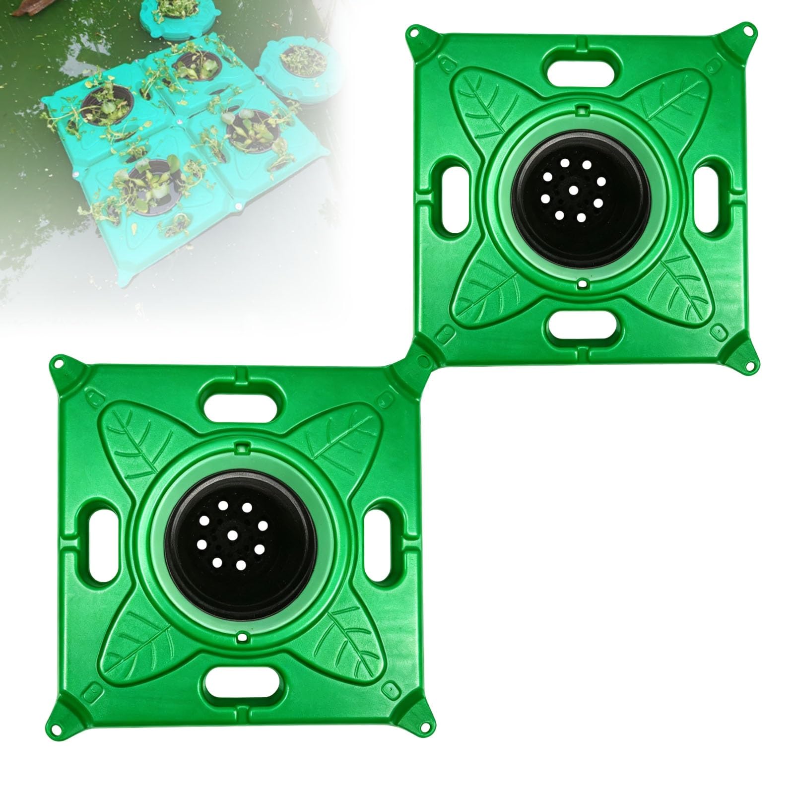 Set da 2 pezzi: Isola galleggiante con barriera per piante e pesci | Barriera galleggiante per piante e pesci, adatta per giardini acquatici, acquaponica e idroponica (uso esterno)(C)
