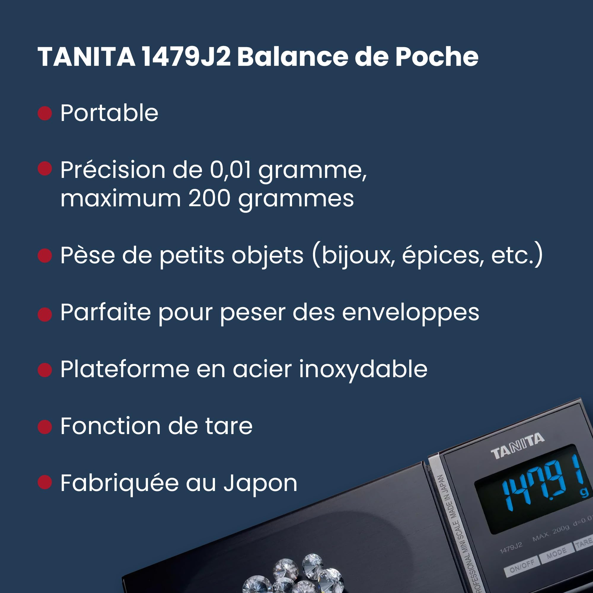 TANITA 1479J2 Balance Numérique de Précision Professionnelle - Compacte - Facilité et Portabilité - Capacité : 200 g. Précision 0,01 g - Pour la Cuisine, le Café et les Travaux de Précision