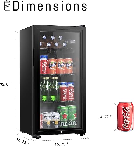 Miniatura 6 de Refrigerador de bebidas de 3.2 pies cúbicos, mini refrigerador con puerta de vidrio para cerveza, refrescos o vino, perfecto para el hogar, bar,