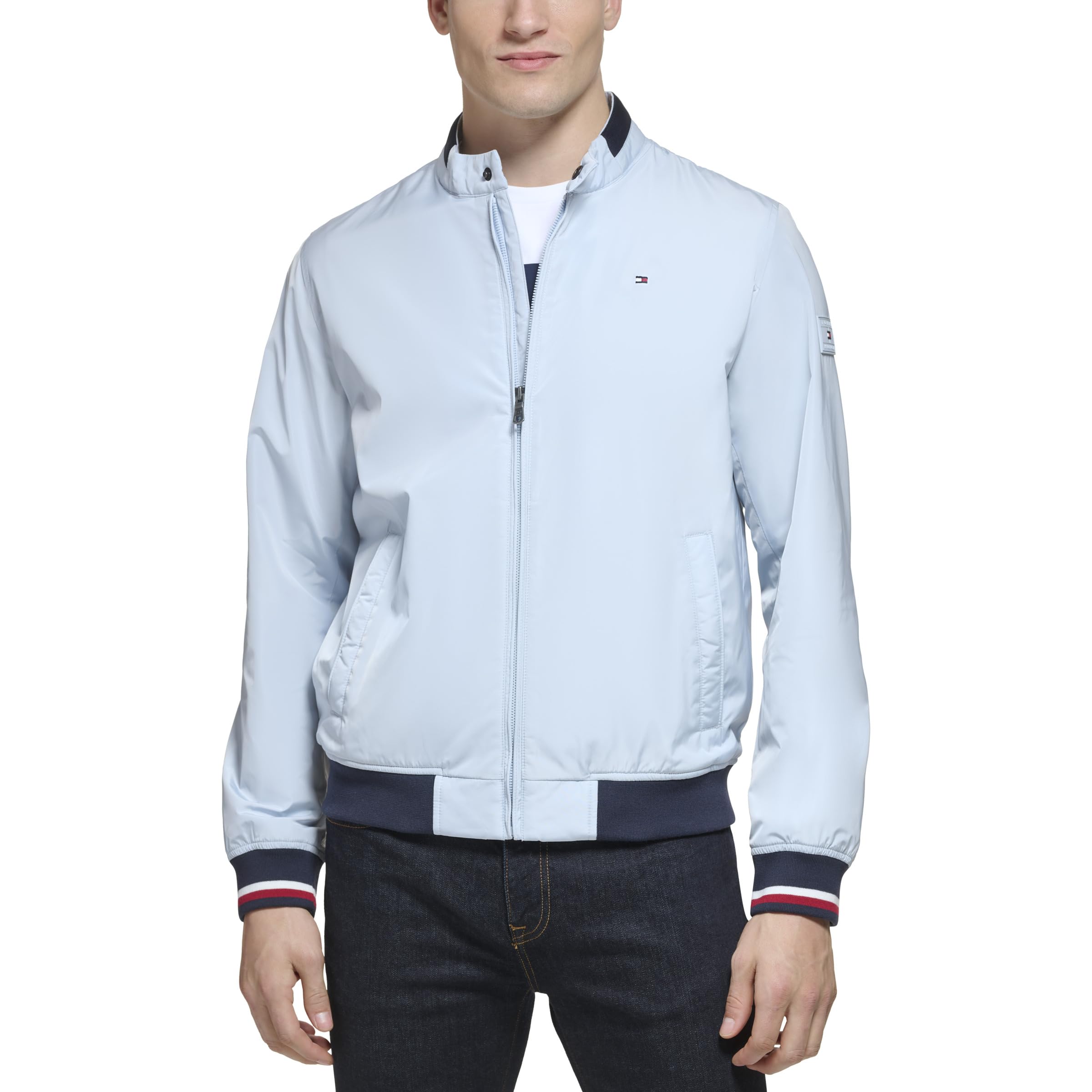 Tommy Hilfigermens Tommy Hilfiger Men's Lightweight Varsity Rib Knit Bomber  Jacket