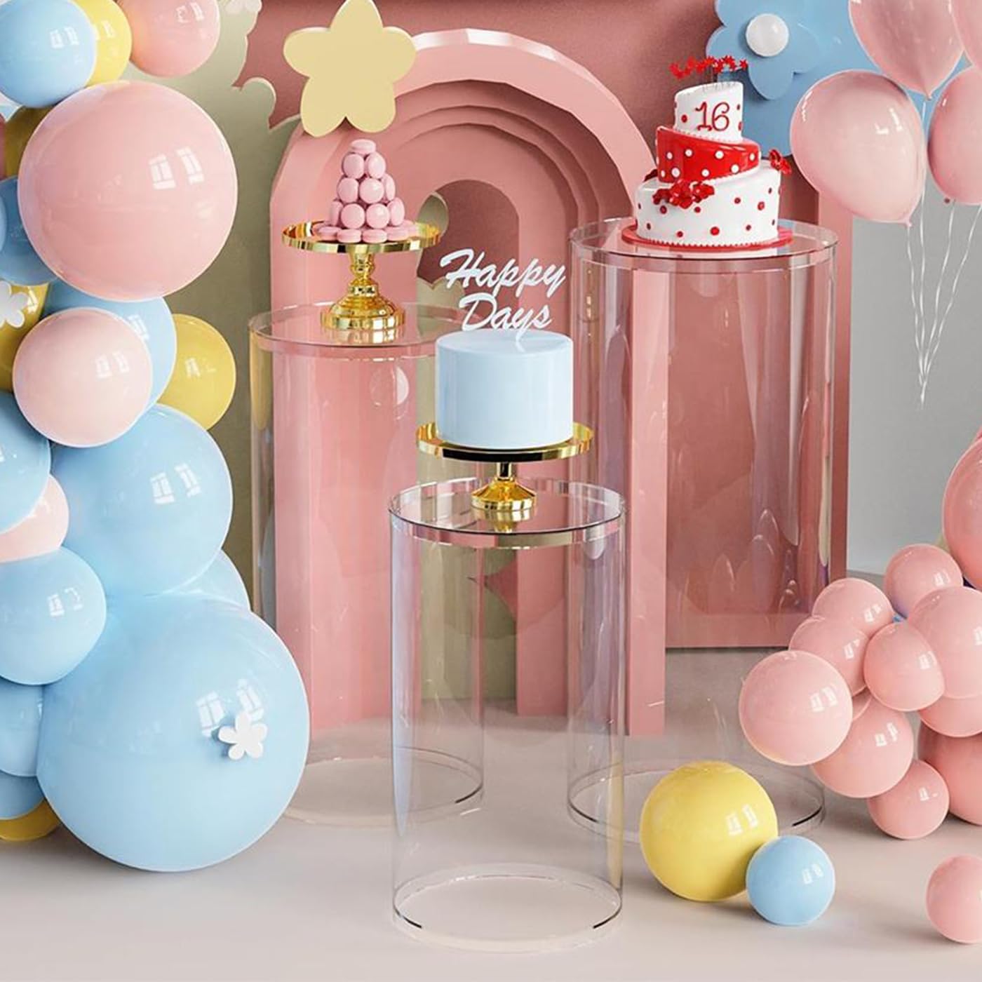3Pcs Clear Cylinder Pedestal Stands for Party, Thickened PVC Pedestal Display Stand Acrylic Column Tables Display Plinth Pillars for Wedding, Birthday, Event Decoration