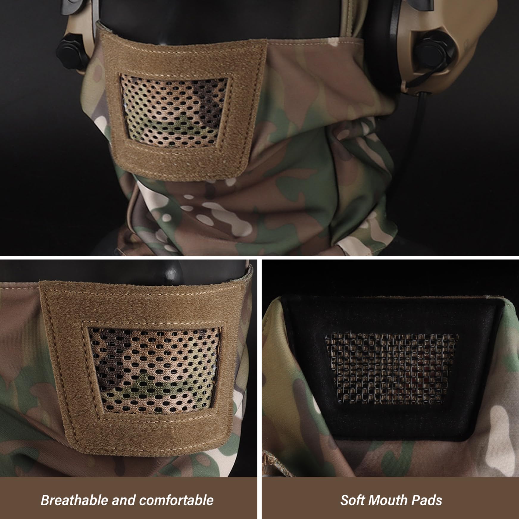 Protection du Visage Airsoft, Accessoires de Casque Airsoft, Couvre-Cou avec protège-Dents Respirant, Masque combiné avec Masque de Casque pour Accessoires cinéma et Jeux