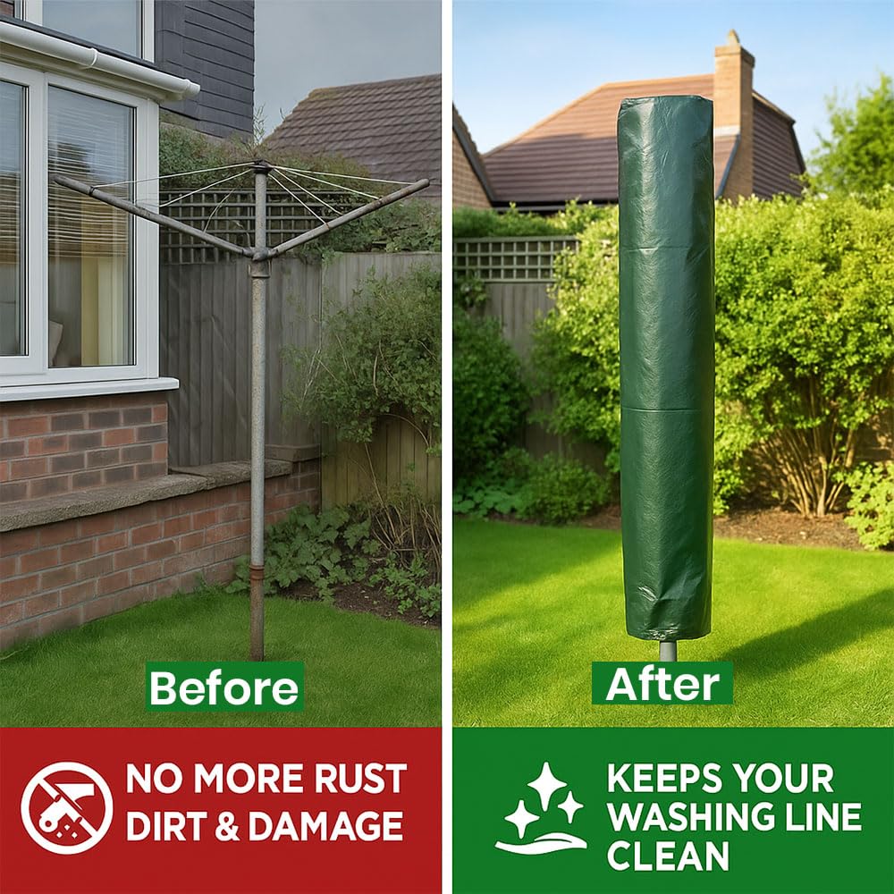 ANGIX Rotary Washing Line Cover 1.8m- Heavy Duty Waterproof Garden Protective Cover with Drawstring, Weather Resistant Lid for Outdoor Clothes Airer — view 6