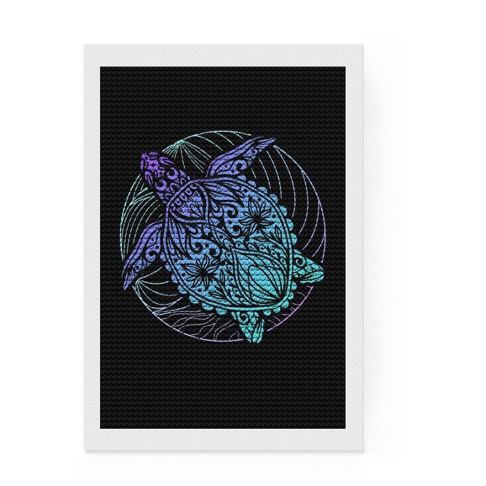 Junmoney Turtle Mandala Diamond Art Kit 8"x12", Easy to Follow Symbols, Complete Accessories, Relaxing DIY Hobby, Home Wall Decor