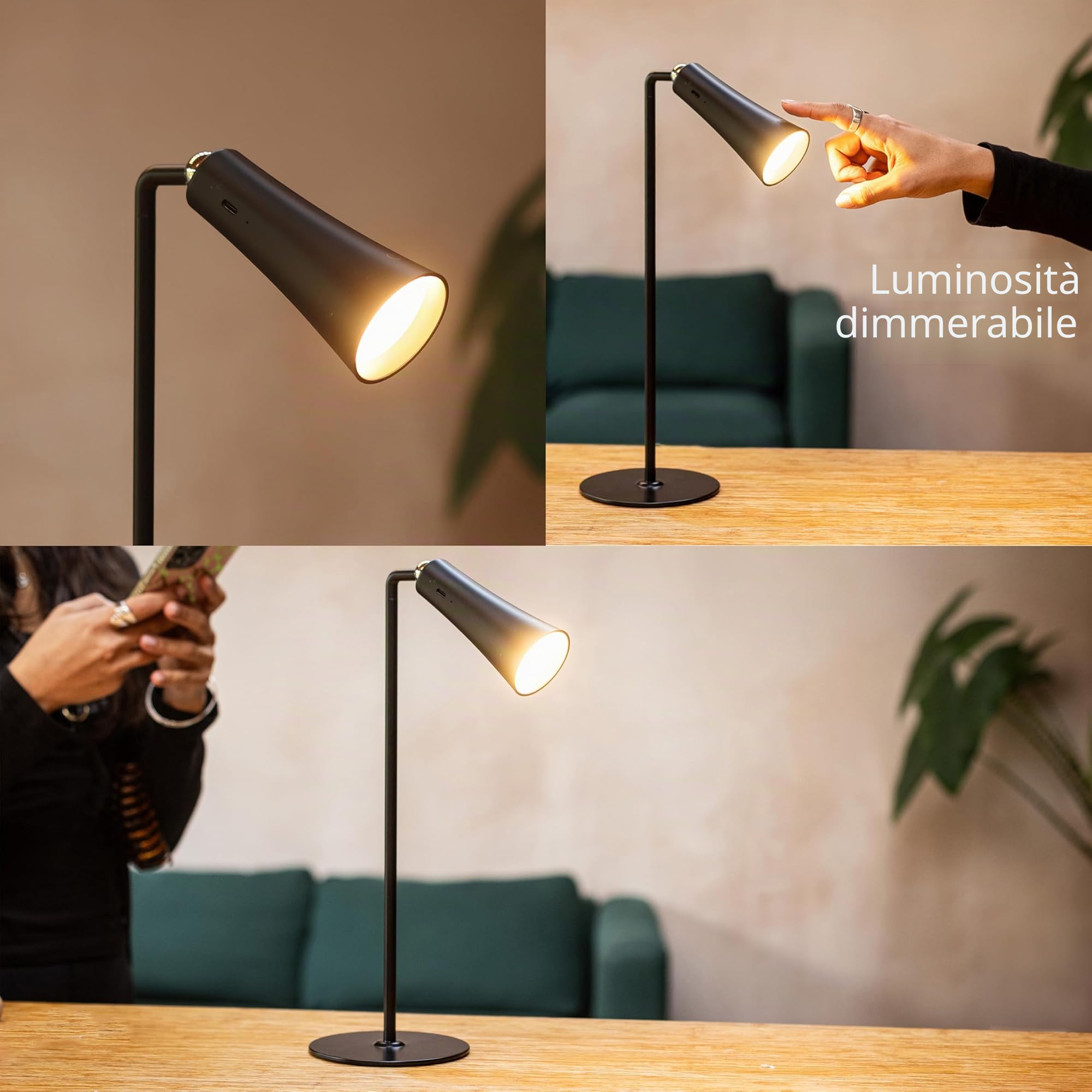 Flute Lamp - 4-in-1 Rechargeable LED Desk, Wall, Clamp Lamp & Flashlight with Magnetic Base, 4-Level Brightness, 270° Flexible Arm, USB-C Charging, Ideal for Home Office & Bedside - Black