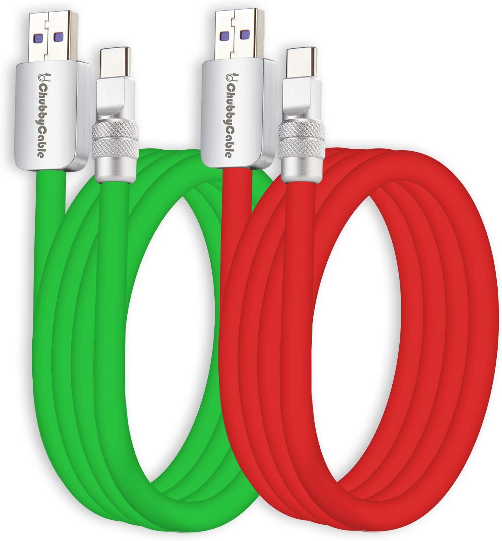 Couple Chubby 2 Pack 120W USB C Cable Extra Thick Silicone Fast Charging Cable Compatible with iPhone 17-15 Series iPad Galaxy Series, Green+Red, USB-A to Type-C, 3.3FT