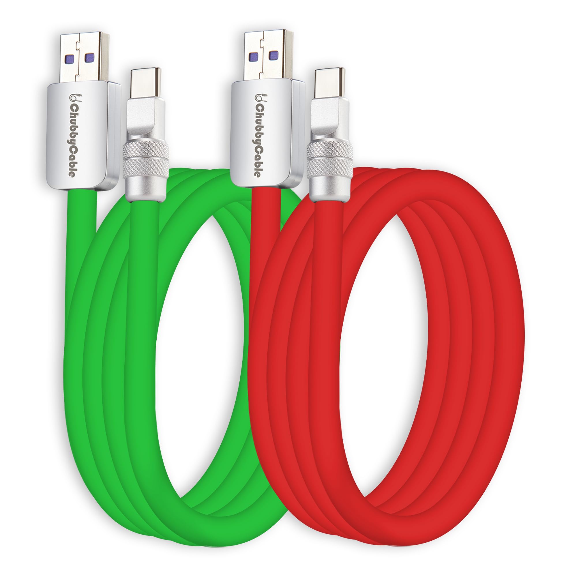 Couple Chubby 2 Pack 120W USB C Cable Extra Thick Silicone Fast Charging Cable Compatible with iPhone 17-15 Series iPad Galaxy Series, Green+Red, USB-A to Type-C, 3.3FT