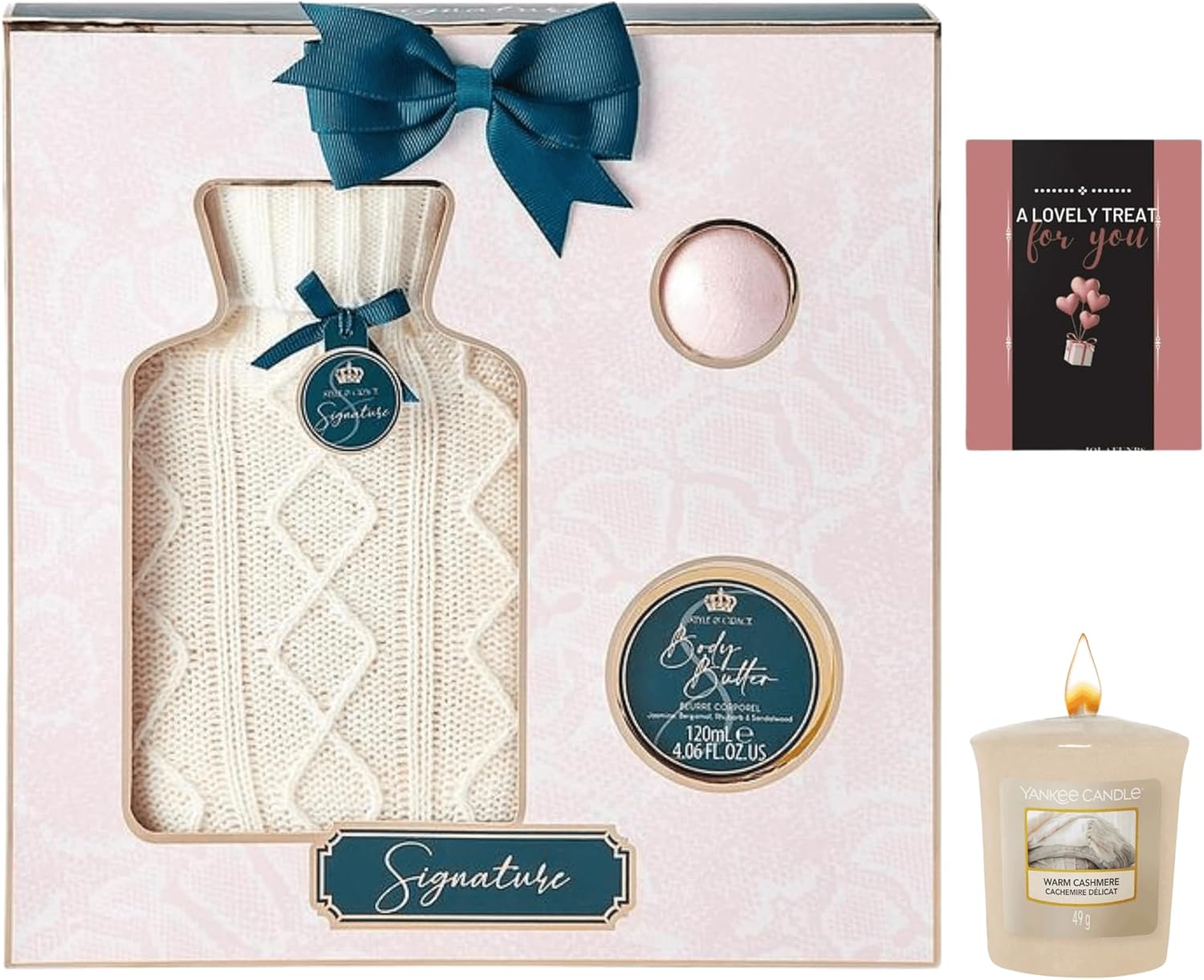 JOLAFUNBS Pamper Gifts for Women & Men Include Cozy Water Bottle, Body Butter 120ml, Bath Bombs Fizzer, Yankee & Card – Perfect Gifts For Mum,Dad, Wife, Girlfriend, Fathers day, Birthday or Self Care