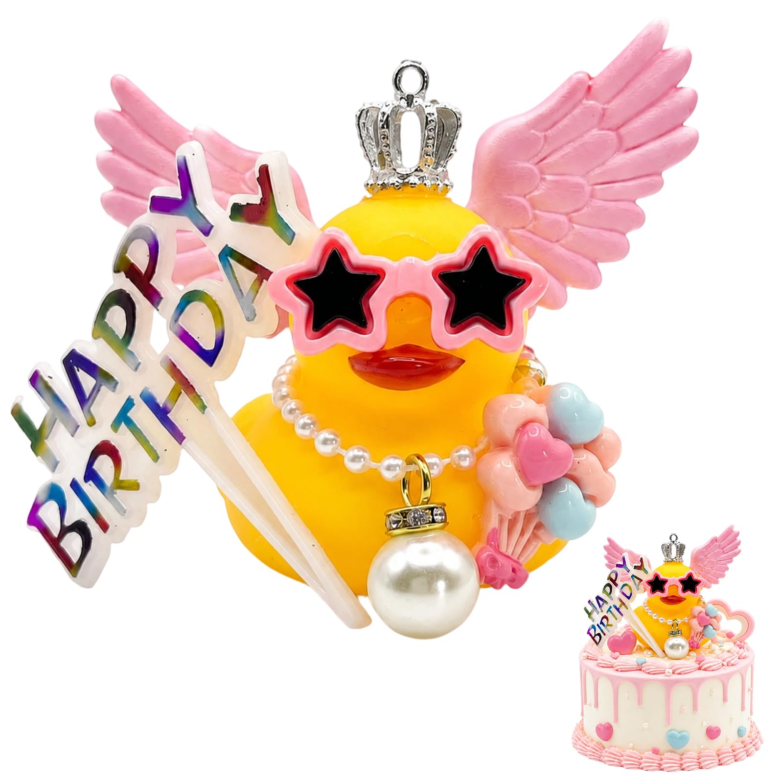 Yellow Duck Birthday Cake Topper Decorations, Happy Brithday Gift for Girls