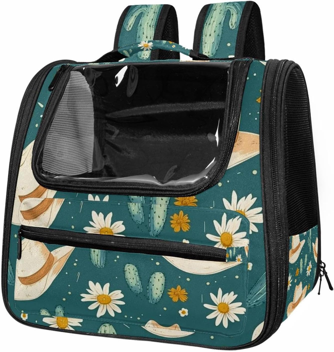 Portable Travel pet Backpack Carrier Hamster Bag Small Dog cat Carrier Breathable Hang Bag, Cowboy Hat Cactuses Western