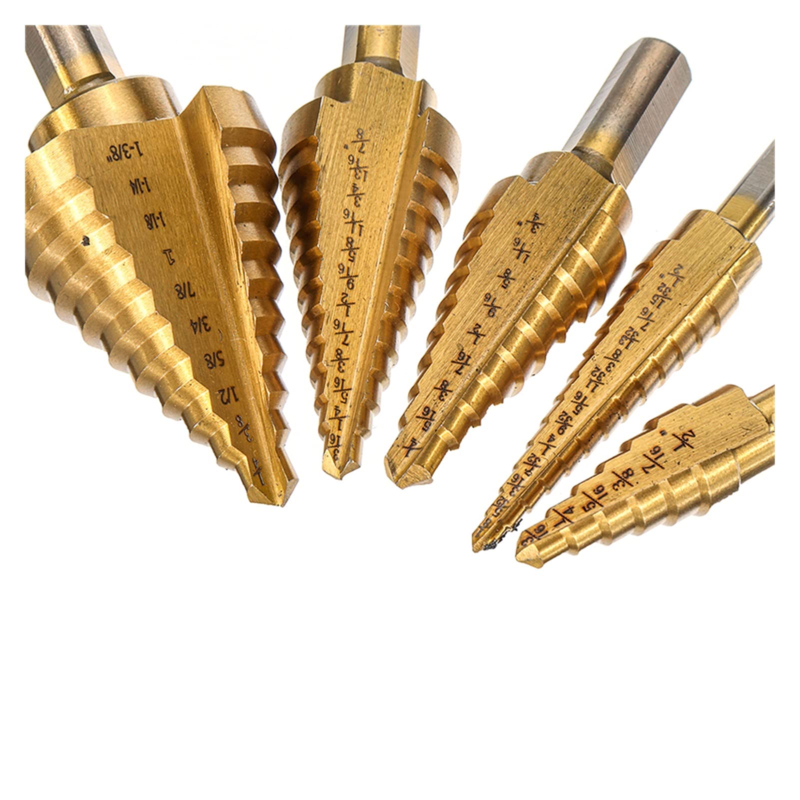 Brocas for metal, Broca escalonada ranurada en espiral, Juego de 6 brocas con revestimiento de titanio HSS 4241, Broca escalonada de acero, Orificios múltiples cónicos, 50 tamaños, con juego de caja d