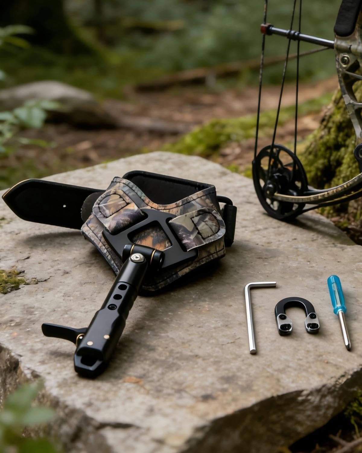 NovaSpark Buckle Compound Bow Release Aid - Zero-Creep Trigger with Micro-Tension & Polished Jaws (No D-Loop Wear),Camouflage Archery Wrist Release for Bowhunting & Target