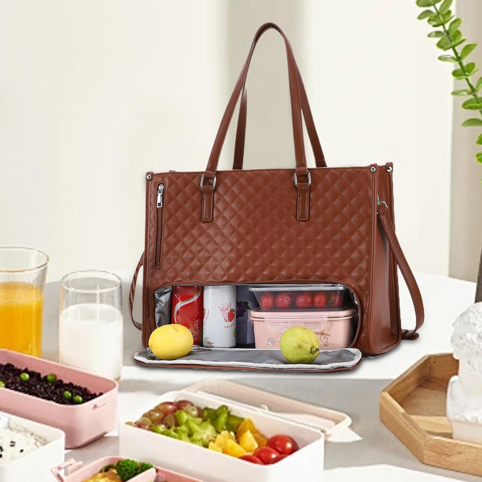 Borsa Tote con Scompartimento Pranzo Zaino Termico Per Laptop | Tote Per Pranzo Da 39,6 Centimetri per Computer Portatile Acqua Cibo Donne Studente Ufficio Infermiere Professioniste