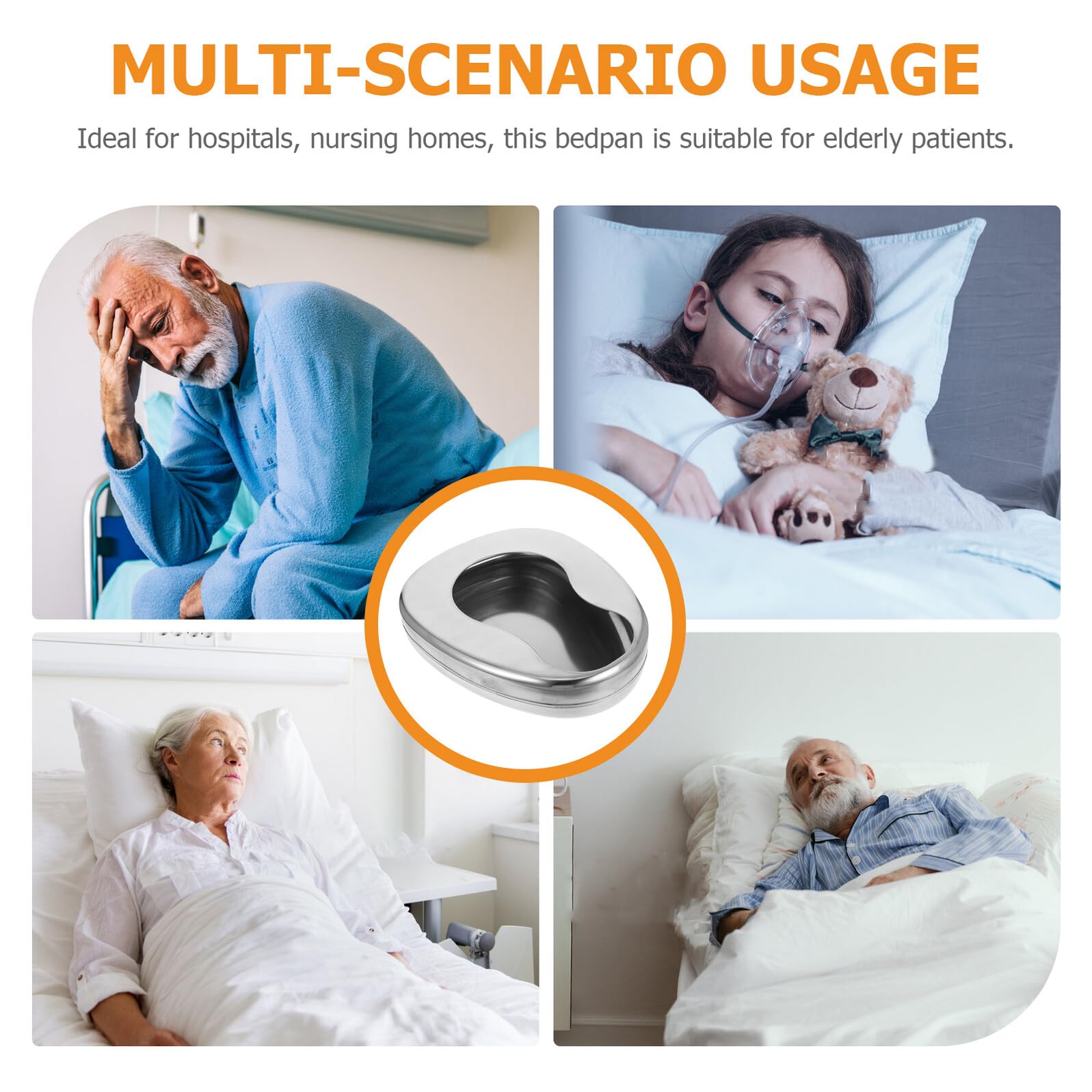 Padella in Acciaio Inox per Letto, Portatile, Uso Sanitario | Argento, Design Ergonomico, Adatta a Strutture Assistenziali e Ospedali, Pratica per Uso Notturno