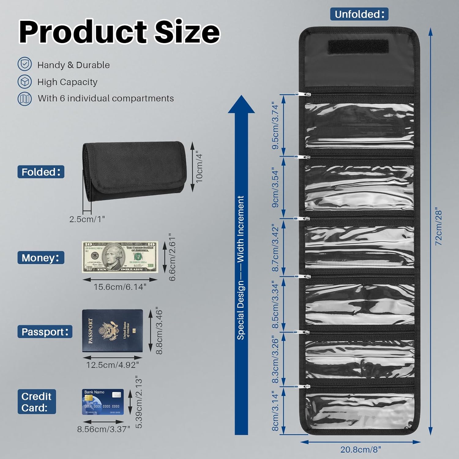 Money Organizer, Money Organizer for Cash with 6 Zippered Pocket Black Cash Wallet Storage for Travel Currencies Receipts Bills, Envelope Budgeting for Kids - Image 4