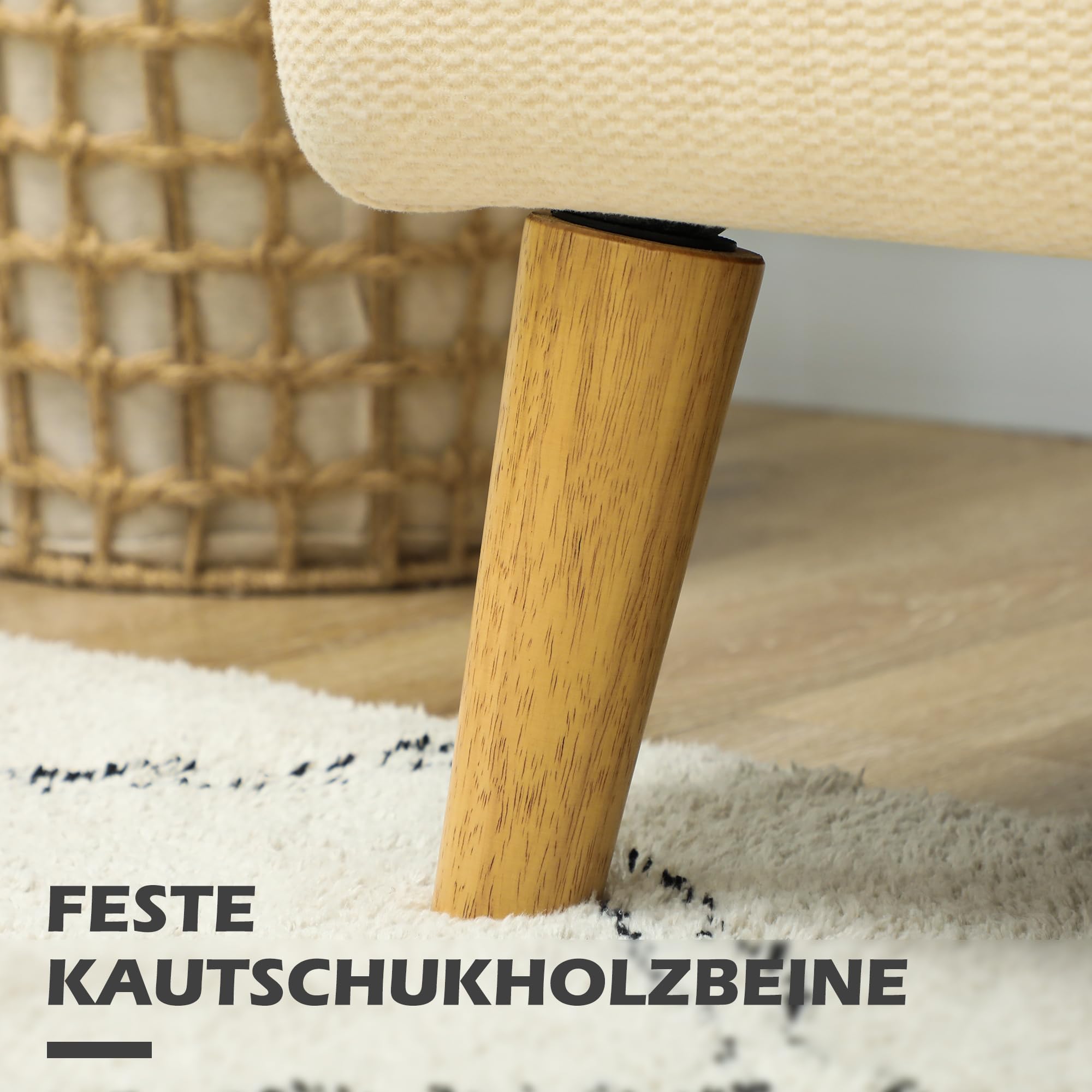 HOMCOM 2 Sitzer Sofa Kleines Sofa Holzbeine 130 x 74 x 79 cm Cremeweiß