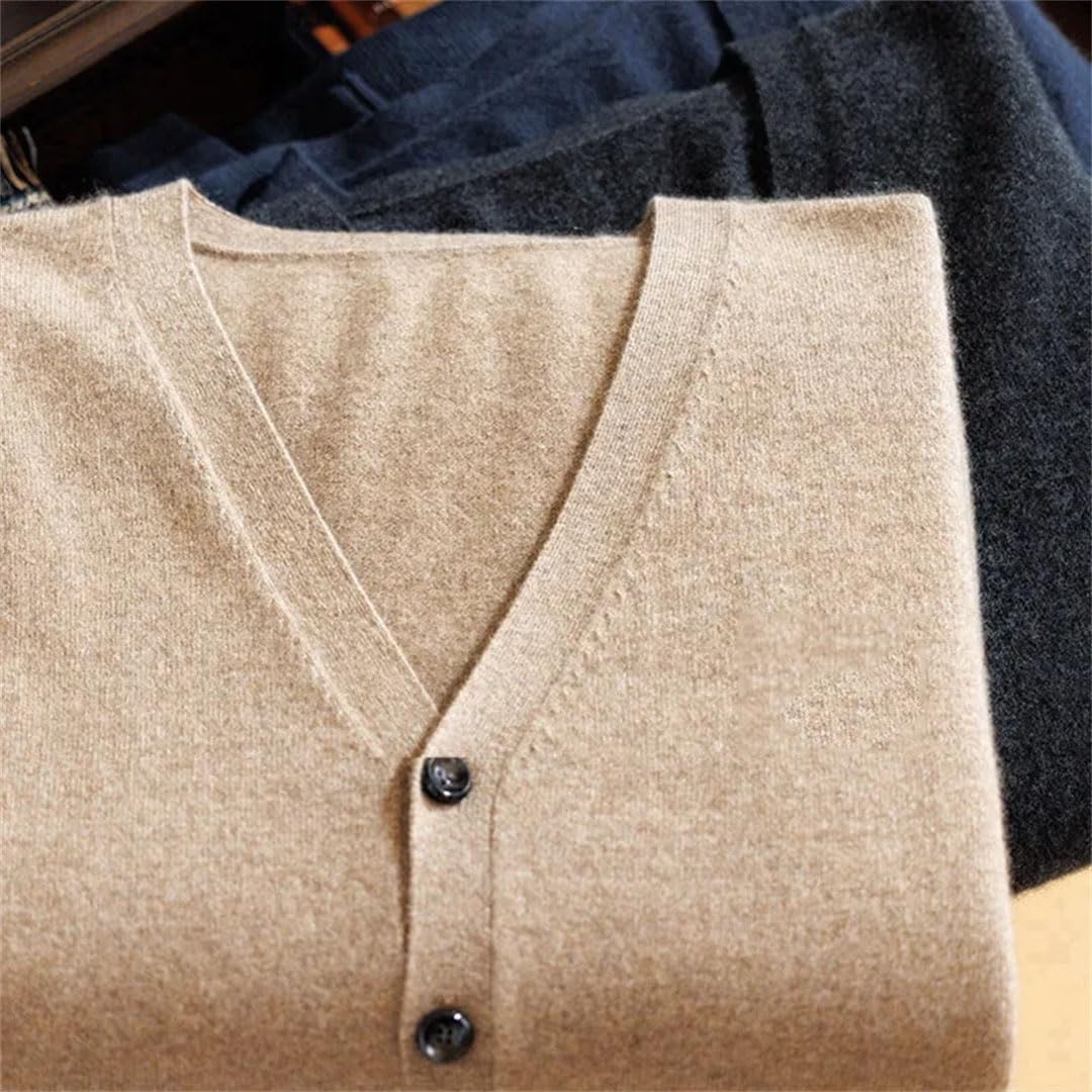 Cárdigan de punto de cachemira para hombre, talla grande, con cuello en V, para otoño e invierno, de lana cálida, de alta gama