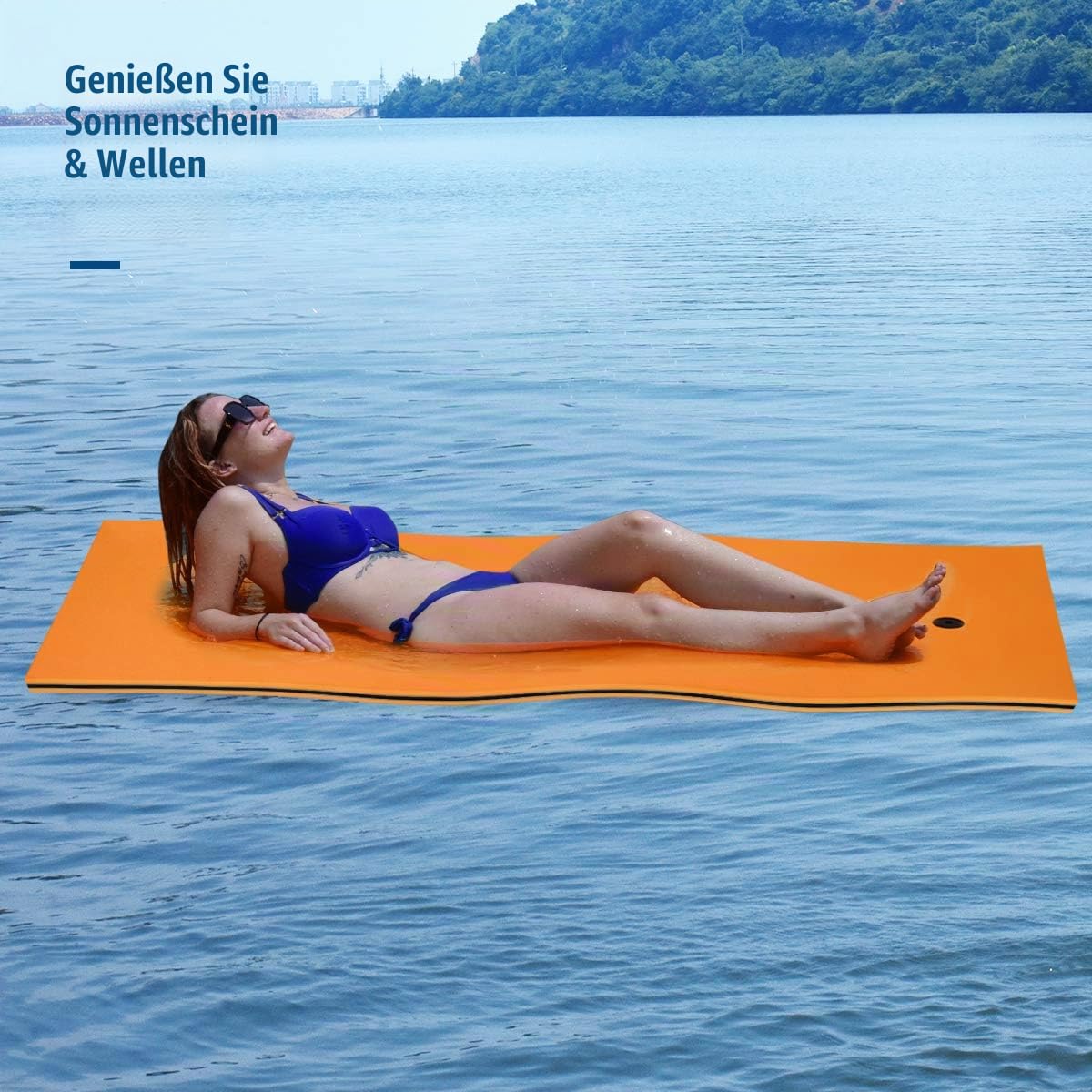 RELAX4LIFE 210 x 66cm Wasserhängematte, Aufrollbare Schwimmmatte, Wasser Bett 70 kg belastbar, Wasserliege aus 3-schichtigem XPE Schaum, Schwimmende Wassermatte für Erholung & Entspannung (Orange)