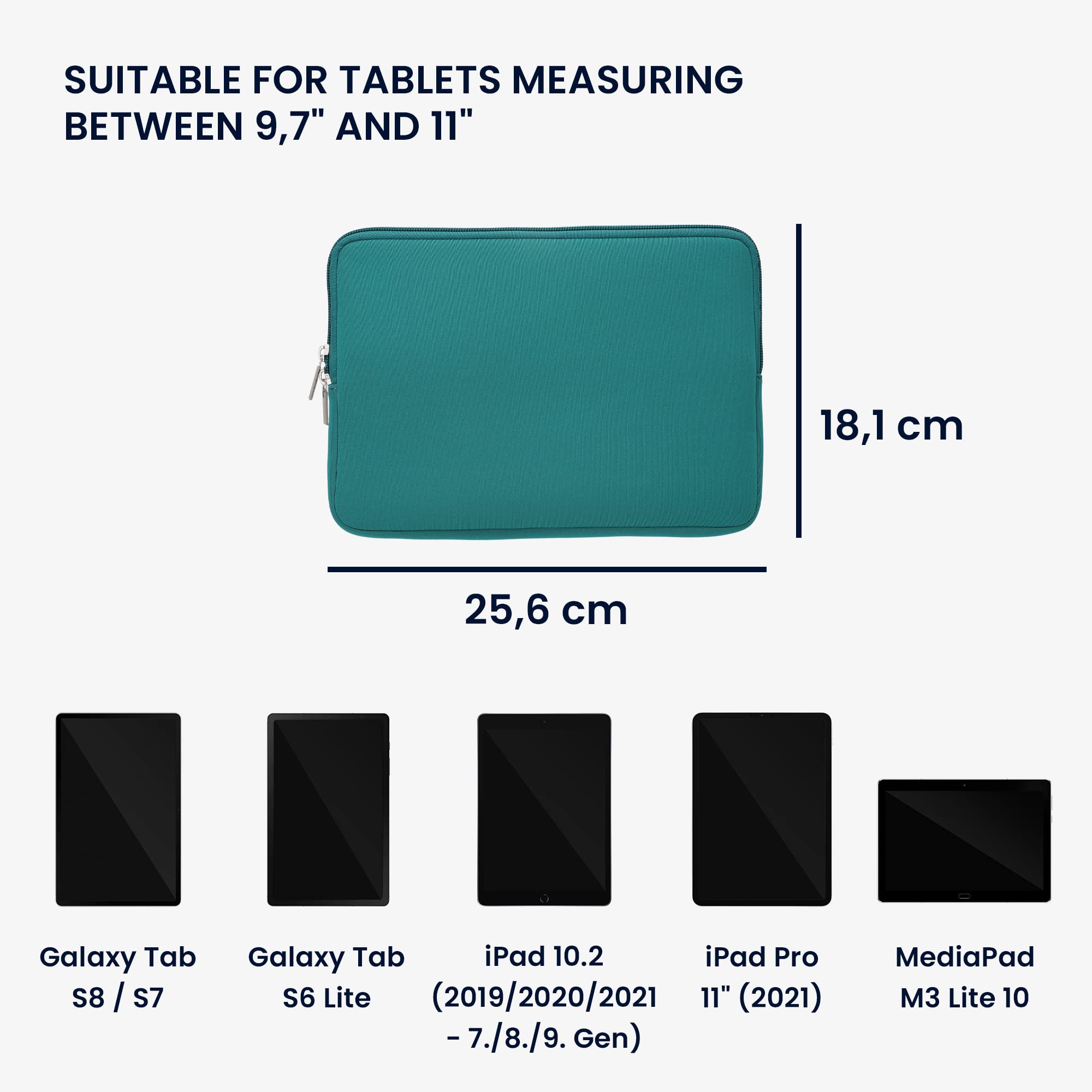 kwmobile Etui na tablet kompatybilne z tabletami 9,7"-11" - uniwersalne etui neoprenowe - pokrowiec ochronny Sleeve w kolorze petrol