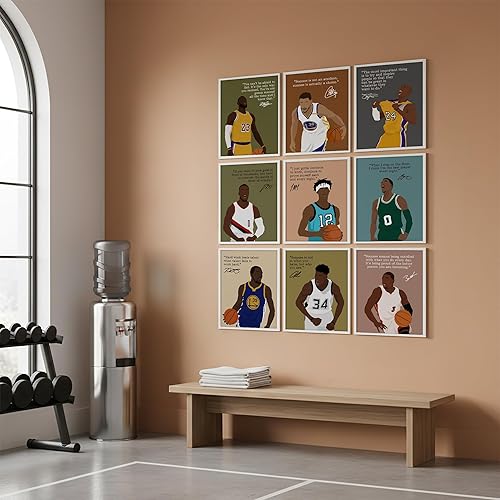 Miniatura 8 de LOLUIS Arte de pared motivacional, arte de baloncesto superestrella dibujado a mano, decoración temática deportiva para dormitorio, oficina, hogar,