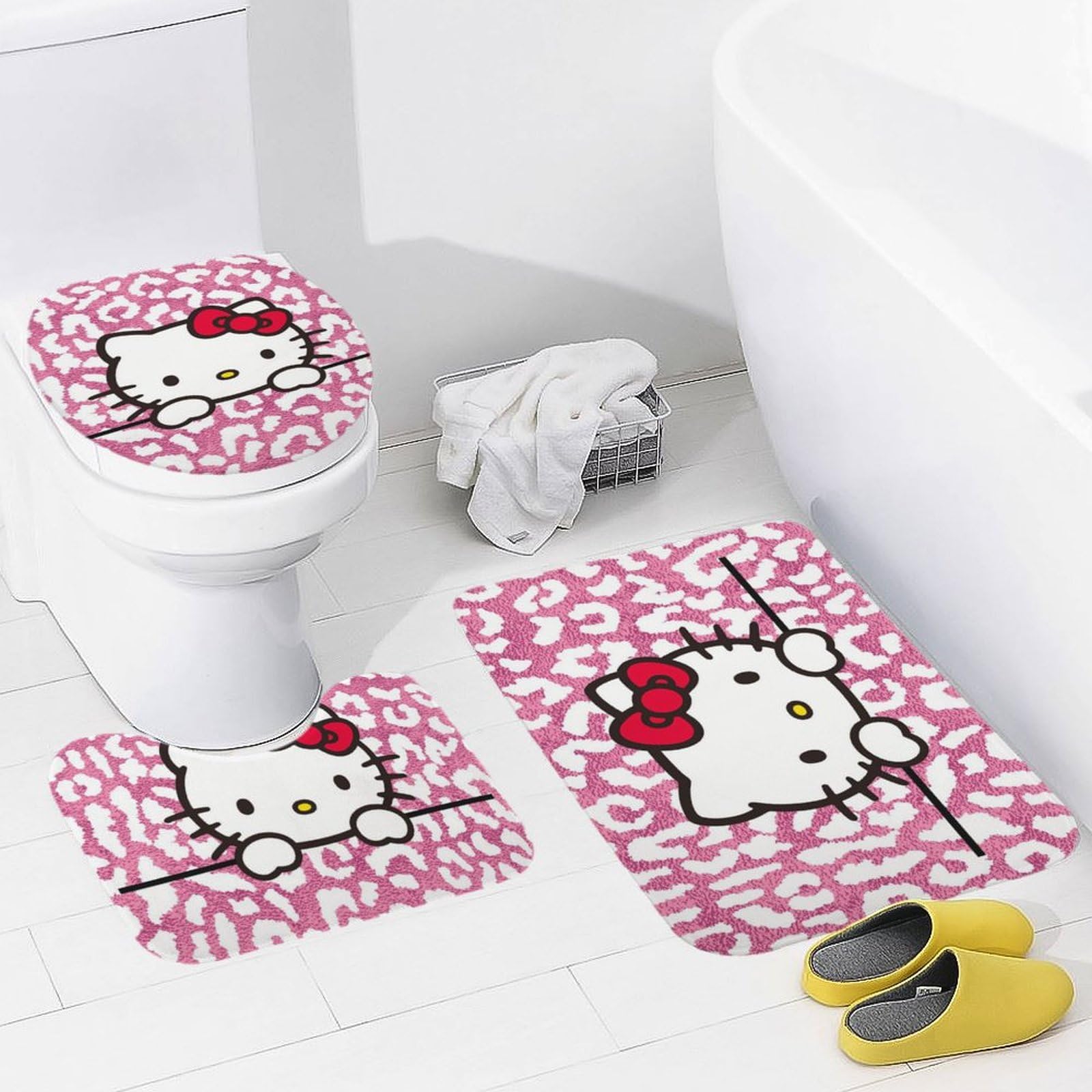 派手ピンクキティ♡ バスマット／トイレマット/ ペーパーホルダー3点セット オカ ハローキティ トイレマット セット 3点 ペーパーホルダー