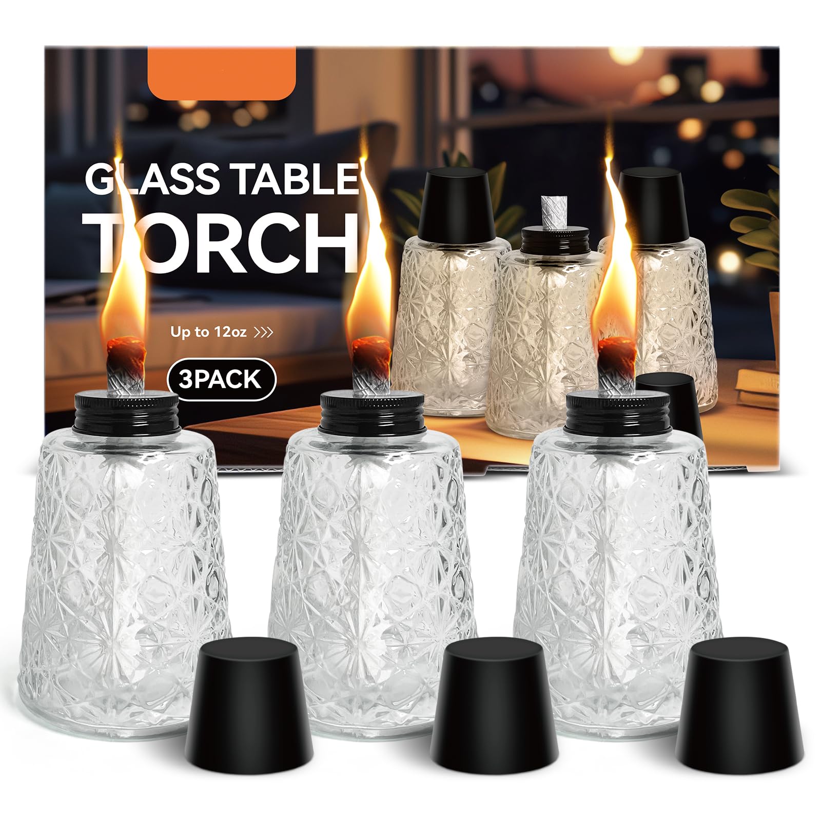 Lot de 3 lampes à huile en verre transparent avec 3 mèches pour décoration intérieure ou extérieure