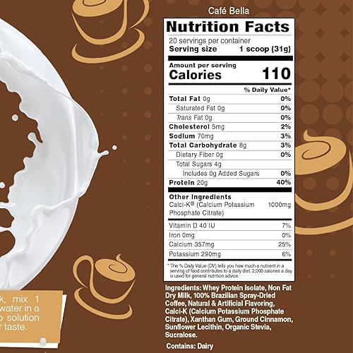 Miniatura 2 de Bariatric Eating Inspire Cafe Bella - Polvo aislado de proteína de suero de leche sin azúcar, 0.71 oz, vainilla y canela, capuchino (20 porciones)