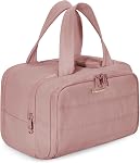 BAGSMART Travel Toiletry Bag, Crush Toiletry Bag for Women, Wide-open Puffy Toiletry Bags for Traveling, Travel Cosmetic Makeup Bag Organizer for Accessories,Toiletrie, Dark Pink, Puffy