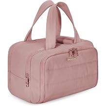 BAGSMART Travel Toiletry Bag, Lightweight Large Wide-open Travel Bag for Women, Puffy Cosmetic Makeup Bag Organizer with Handle for Accessories,Essentials, Toiletries, Dark Pink