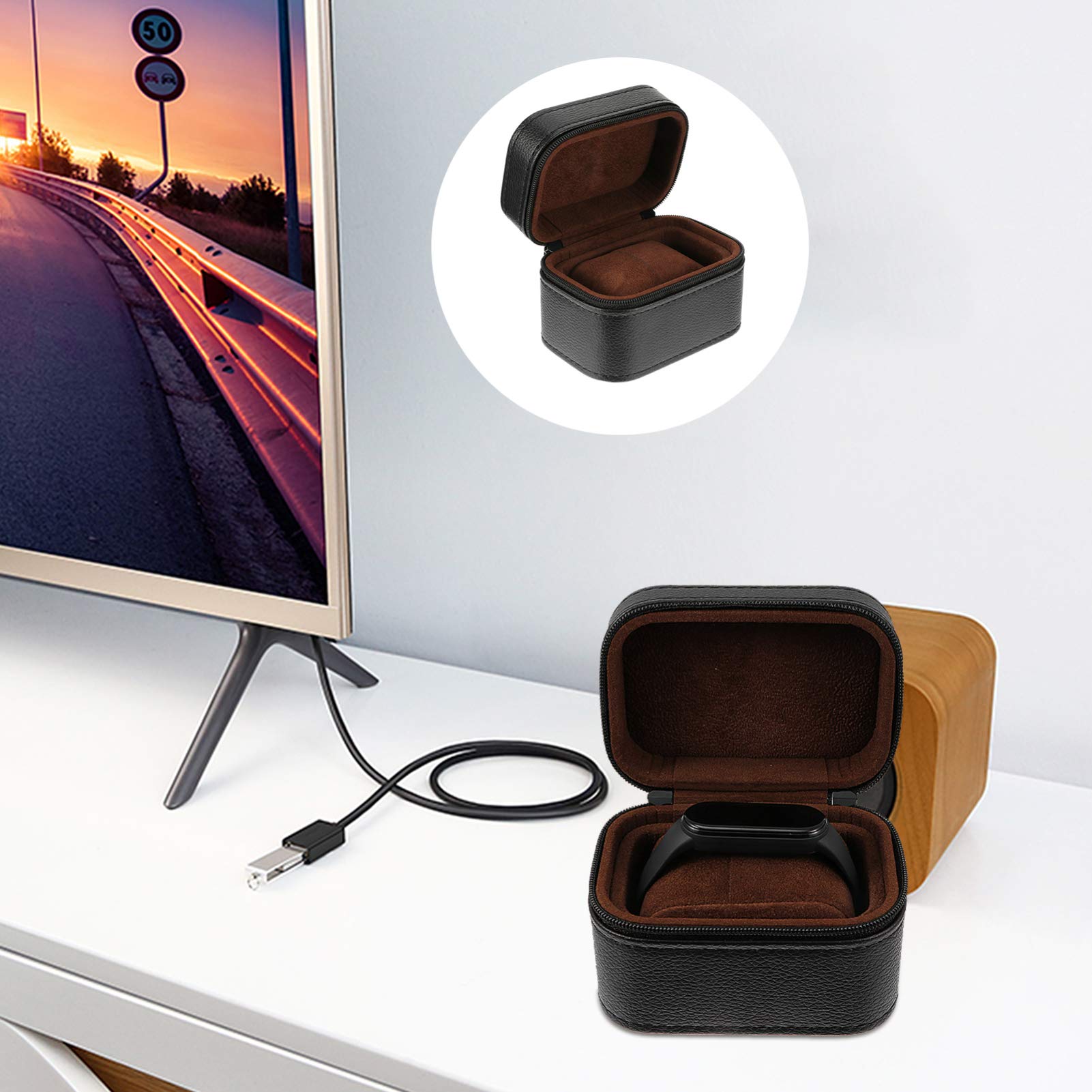 ibasenice Scatola Porta Orologi in Pelle Sintetica Nera Antifall Antiurto Leggera per Uomo e Donna, Custodia Portatile Chiusura per Orologi Singoli