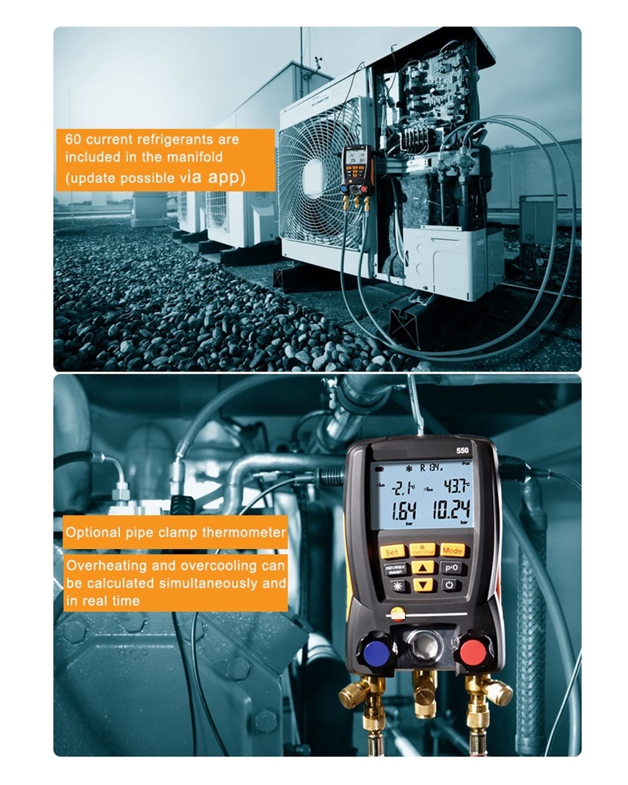 Kit de calibre de maniatural digital de presión de aire acondicionado con sondas de sujeción, maleta