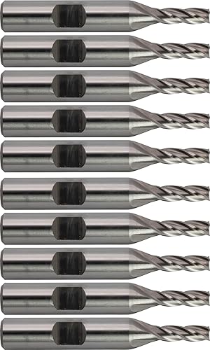 10 fresas de acero de alta velocidad M2, punta cuadrada, acabado brillante (sin recubrimiento), diámetro de fresado de 316", longitud de corte de