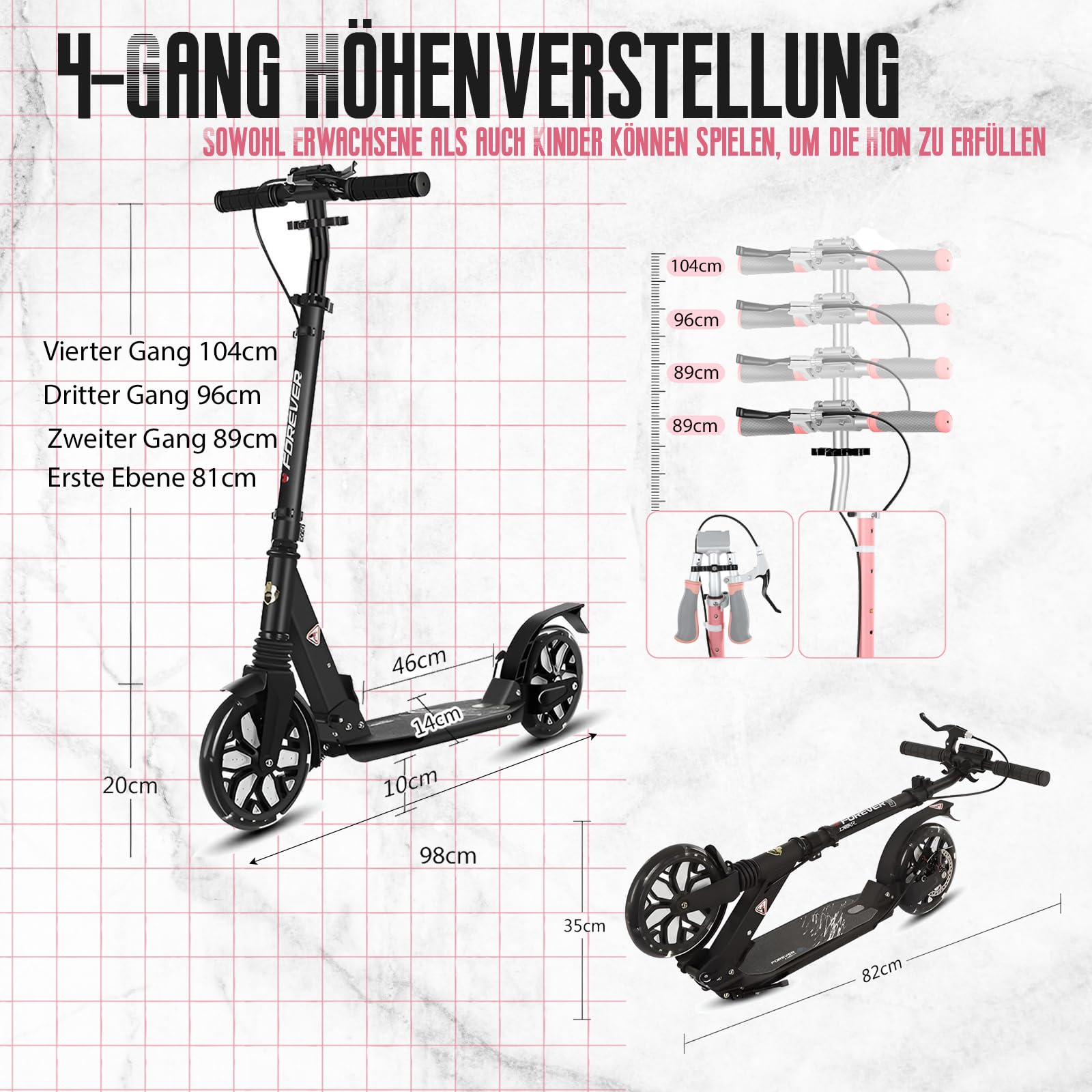 Big Wheel Scooter - Patinete urbano plegable para niños, altura regulable, patinete para adultos | patinete para niños de 8 años | rueda LED | patinete infantil