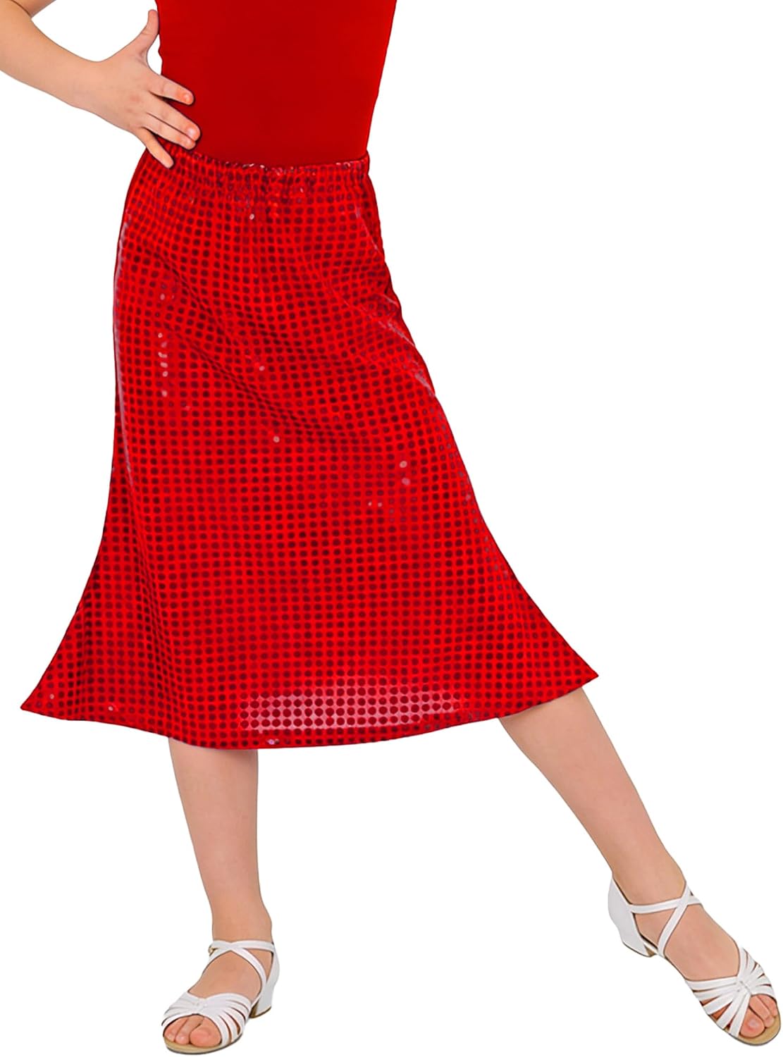 FEESHOW Girls Sequin Mermaid Skirt Polka Dot Jazz Dance Skirt for Recital Prom Performance Evening Party Dress Up