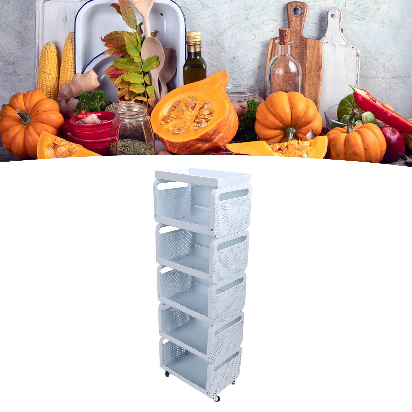 Pssopp Carrito Utilitario Rodante, Carrito de Almacenamiento de Utilidad, Carrito Utilitario de Acero Inoxidable, Estante Organizador para Oficina, Baño, Cocina (5 Niveles)