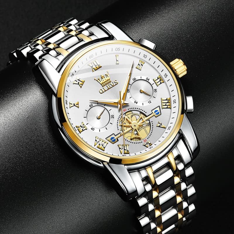 Miniatura 4 de OLEVS Relojes para hombre, cronógrafo, vestido de negocios, cuarzo de acero inoxidable, impermeable, luminoso, fecha, reloj de pulsera