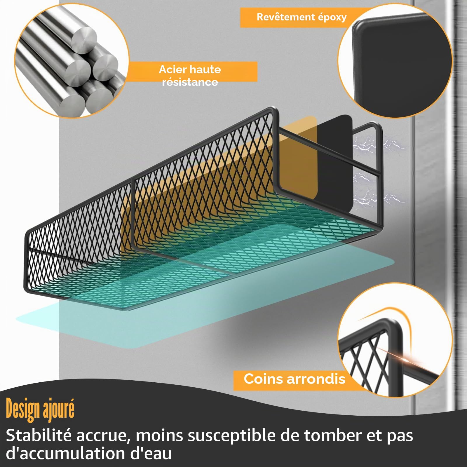 DTUQYX Lot de 6 étagères magnétiques en métal noir avec porte-serviettes en papier, porte-ustensiles, aimants puissants, économie d'espace
