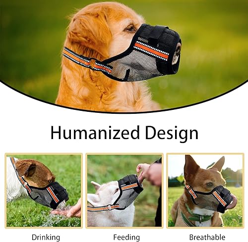 Miniatura 5 de Bozal para perro, bozal de nailon suave antimordeduras y ladridos, bozal para perro transpirable de malla de aire con velcro ajustable y correa
